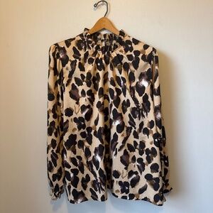 SHEIN animal print ruffle neck blouse